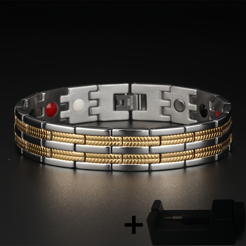 Men's Titanium Steel Bracelet, Dual Golden Design, 220mm Length
